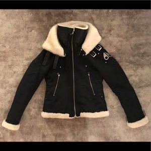 Moose Knuckles shearling blend bomber jacket coat